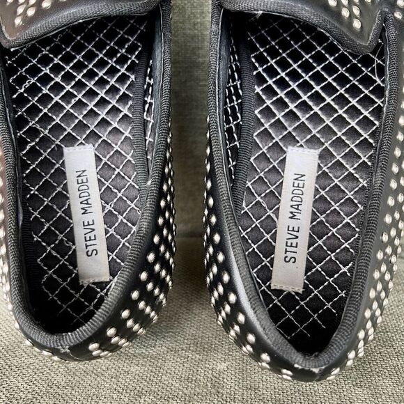 Steve‎ Madden Mens Black Metal Studs Rivets Studded Capitil Loafer Shoes Size 8